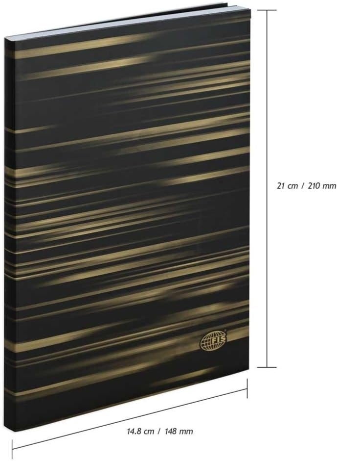 FIS® Notebook Soft Cover, A5 Size(14.8x21cm), 2 Quire, 192 Pages, 96 Sheets, Single Line Ruling, Golden/Black, Packet of 5 Pieces, Design 8-FSNBSCA5GLBK08 - Image 2